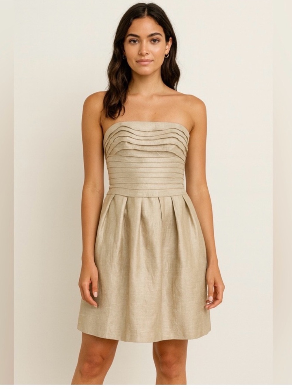Donna Morgan 100% Silk Strapless Mini Dress | Champagne Taupe | Size 2